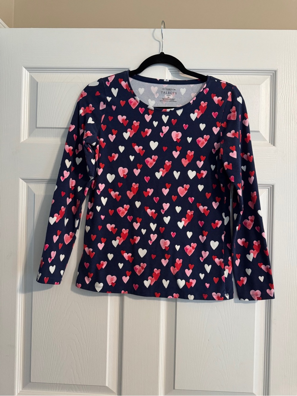 Talbots Navy Long-Sleeve Heart Print Tee